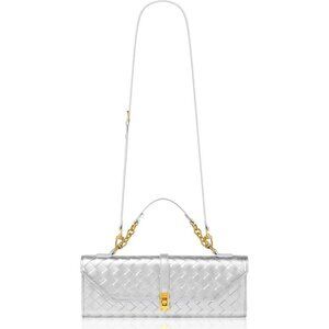 🆕Women’s Silver Evening Handbag Crossbody Purse Wallet with Orange Gift Bag